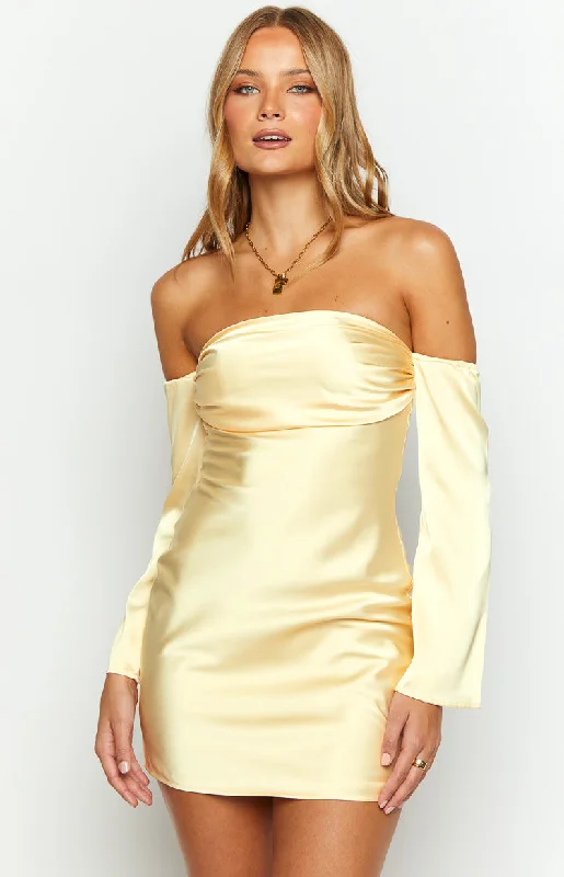 ladies-mini-dress-heather-hype-Lita Yellow Satin Mini Dress