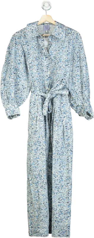 ladies-maxi-dress-a-line-aura-Thierry Colson Blue Floral Print Maxi Dress UK XS