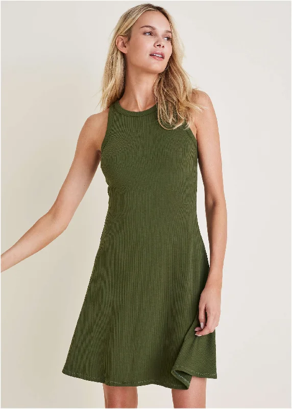 Women's flare dress street style -Flexrib Fit And Flare Dress - Bronze Green