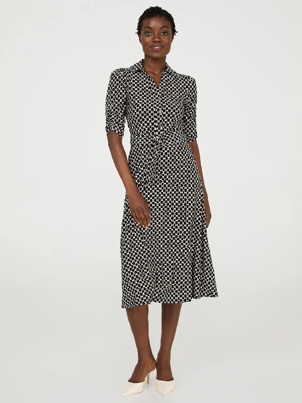 Women's midi dress roam flair -Geo Print Button-Front Midi Dress With Pockets