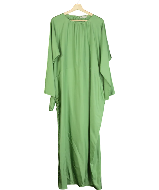 ladies-maxi-dress-pearl-poise-ASCENO Green Rhodes Dress Silk Twill Drape Maxi Dress UK S/M