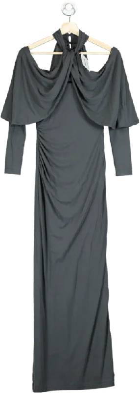 ladies-maxi-dress-floor-length-finesse-Karen Millen Grey Draped Maxi Dress UK XS