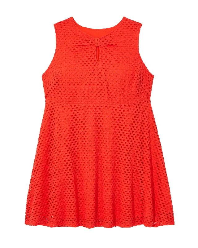 Women's flare dress textured -Santa Cruz Sleeveless Eyelet Fit And Flare Dress | Orange