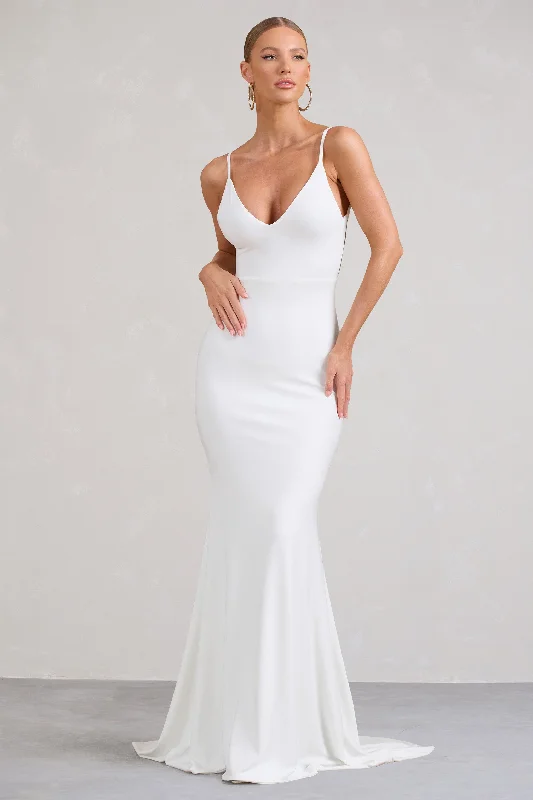 ladies-maxi-dress-forest-fable-Endless Love | White Backless Knot Detail Fishtail Maxi Dress