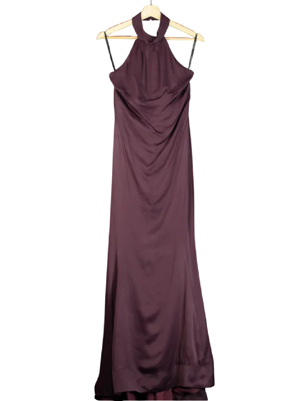 ladies-maxi-dress-low-cut-lush-Karen Millen Purple Woven Maxi Dress With Neck Strap UK 6