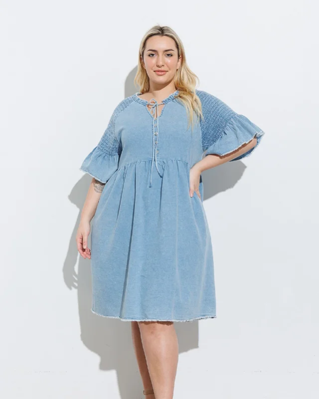 Women's midi dress shift chic -Denim V-Neck Midi Dress | DENIM