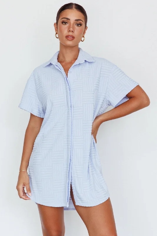 Women's shirt dress trek pop -Sun Time Textured Shirt Dress Blue