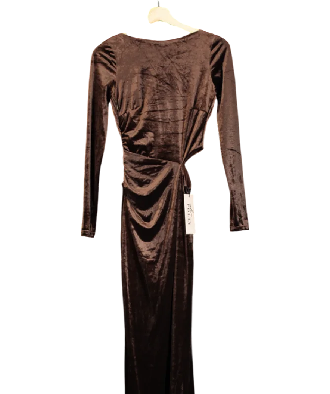 ladies-maxi-dress-wine-whisper-Oh Polly Velvet Long Sleeve Maxi Dress In Chocolate Brown UK 6