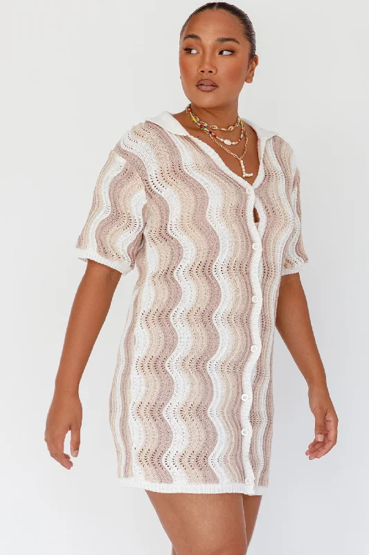 Women's shirt dress web glow -Glennon Crochet Shirt Dress Beige