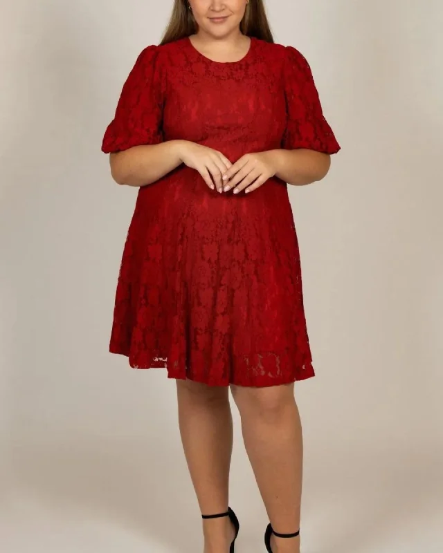 Women's flare dress mesh -Calista Dress Cotton Fit & Flare Red Lace | Red