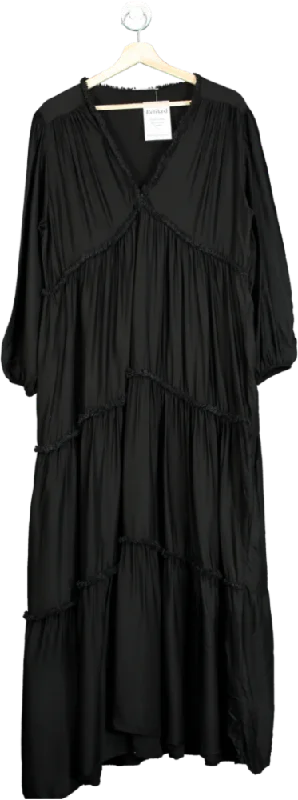 ladies-maxi-dress-long-sleeve-luxe-Silk Blend Black Tiered Maxi Dress