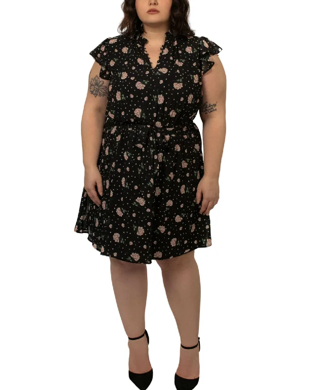 Women's flare dress draped pop -Martika Short Dress Fit & Flare Floral Black | Black