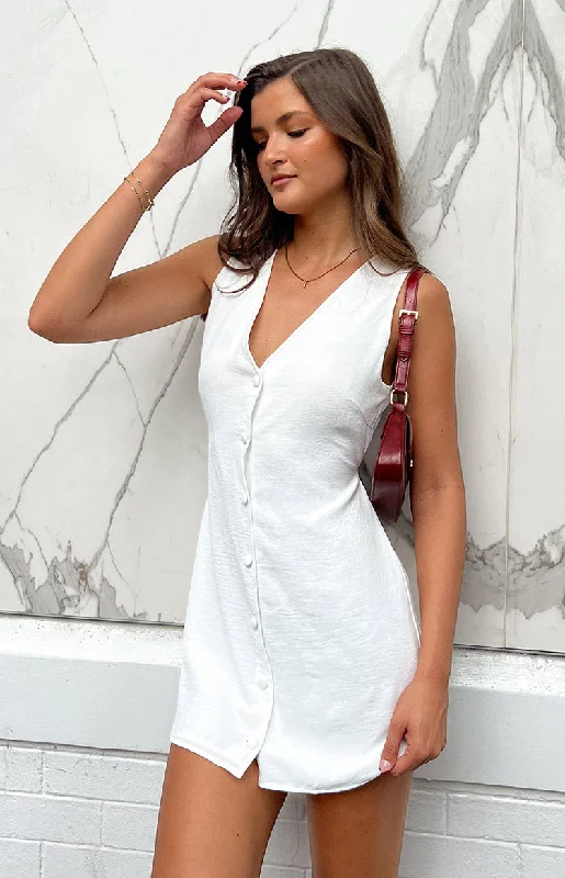 ladies-mini-dress-mono-might-Maurice White Button Up Mini Dress