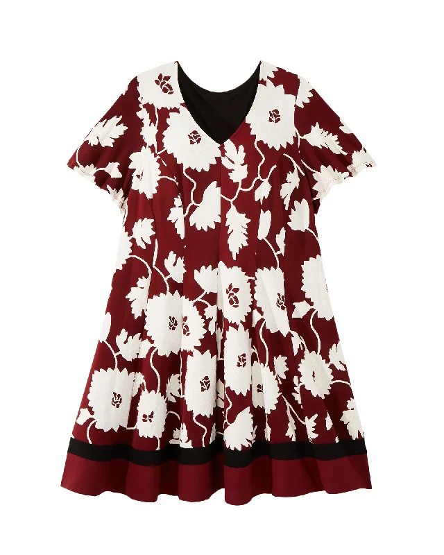 Women's flare dress eye-catching -Vineland Fit-N-Flare Dress | Burgundy / White