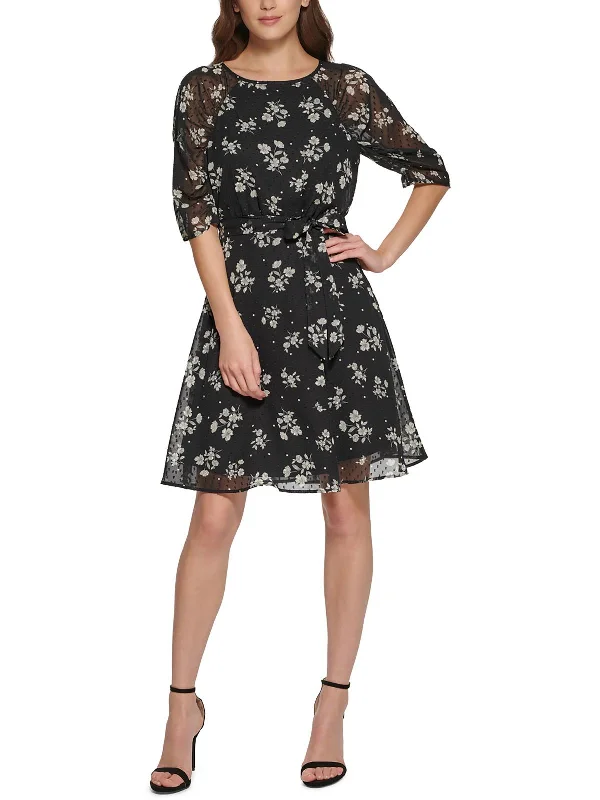 Women's flare dress sustainable -Womens Floral Print Polyester Fit & Flare Dress