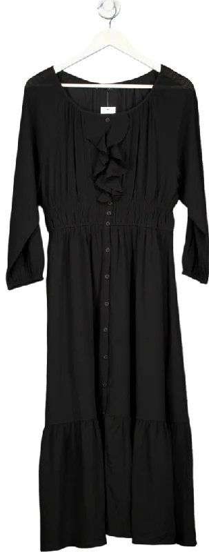 ladies-maxi-dress-weekend-wisp-French Connection Black Anna Cora Pleated Button Down Maxi Dress UK XS