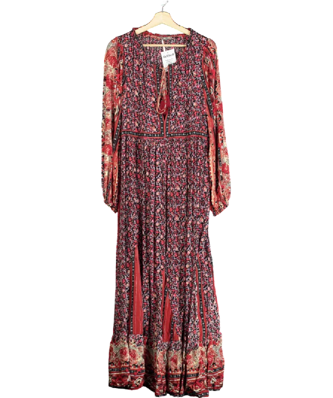 ladies-maxi-dress-holiday-hush-Free People Red Tie Front Floral Maxi Dress UK L