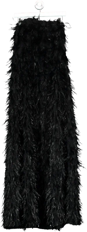 ladies-maxi-dress-long-sleeve-luxe-angelokatsapis Black Strapless Feathered Maxi Dress UK 12