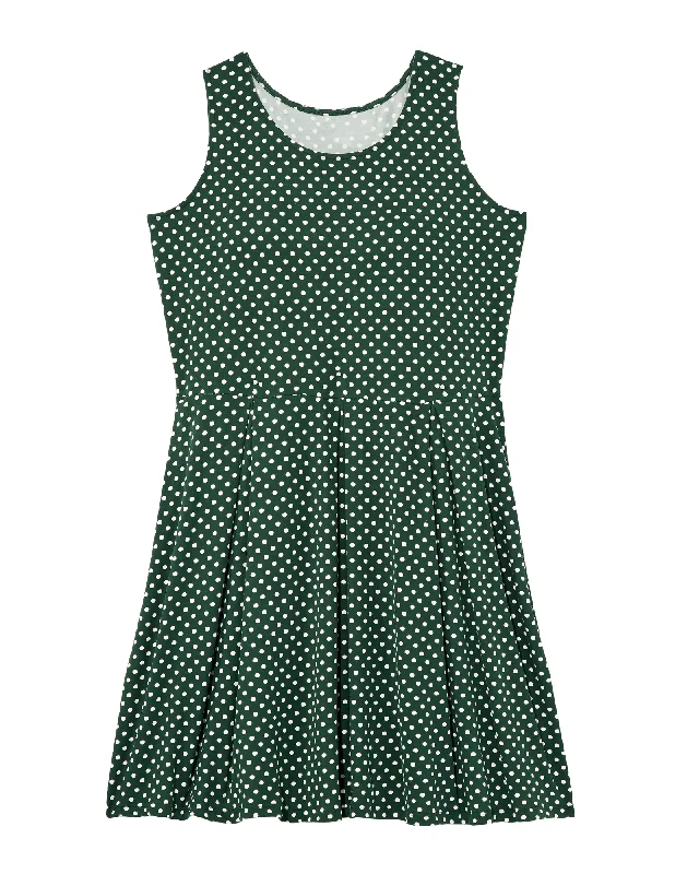 Women's flare dress linen -Aurora Sleeveless Fit and Flare Dress | Forest Green / White