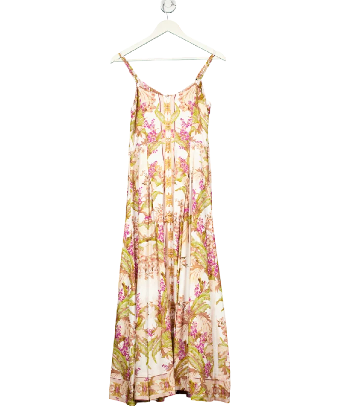 ladies-maxi-dress-elastic-essence-Karen Millen Multicoloured Mirrored Floral Viscose Linen Strappy Maxi Dress UK 6