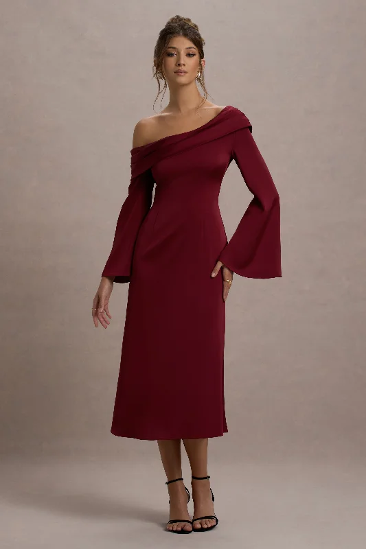 Women's flare dress Christmas -Astral | Port Satin Asymmetric Flared-Sleeve Midi Dress