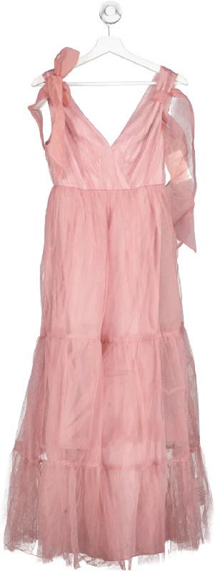 ladies-maxi-dress-slate-silk-ASOS Pink Petite Tulle Bow Tie Tiered Maxi Dress UK 8