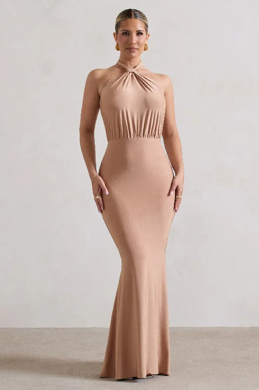 ladies-maxi-dress-evening-ember-Vanessa | Sand Knot Halter-Neck Maxi Dress