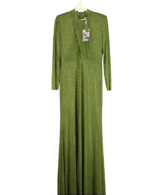 ladies-maxi-dress-chartreuse-chic-Self-Portrait Olive Green Rhinestone Maxi Dress UK 14