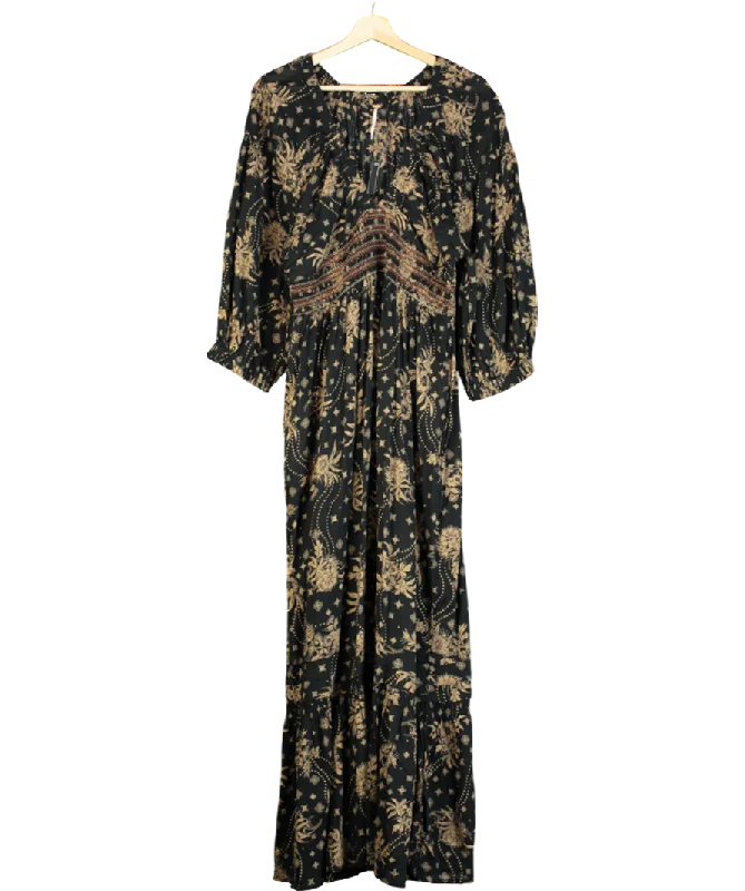 ladies-maxi-dress-dainty-dusk-Free People Black Golden Hour Maxi Dress UK L