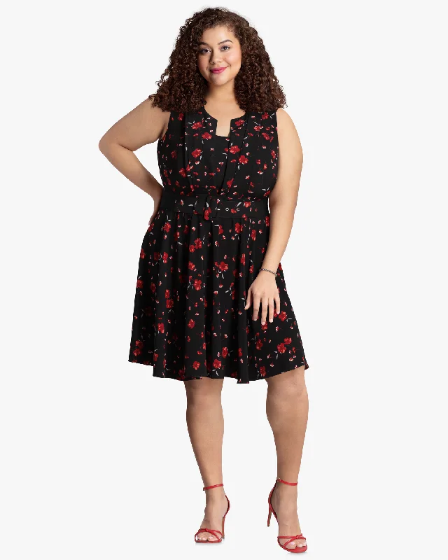 Women's flare dress sequin -Lyra Belted Fit & Flare Dress  | Black / Red