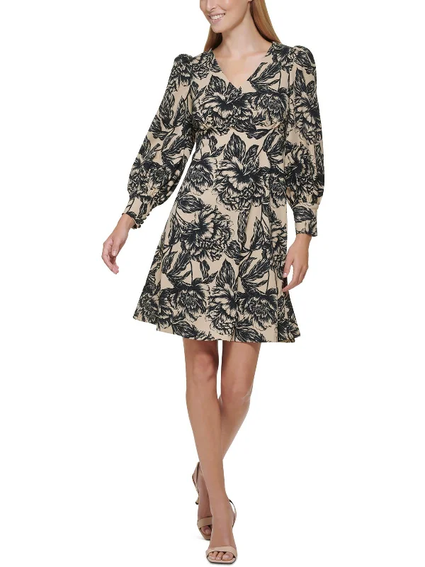 Women's flare dress paisley -Womens Printed Knee Fit & Flare Dress