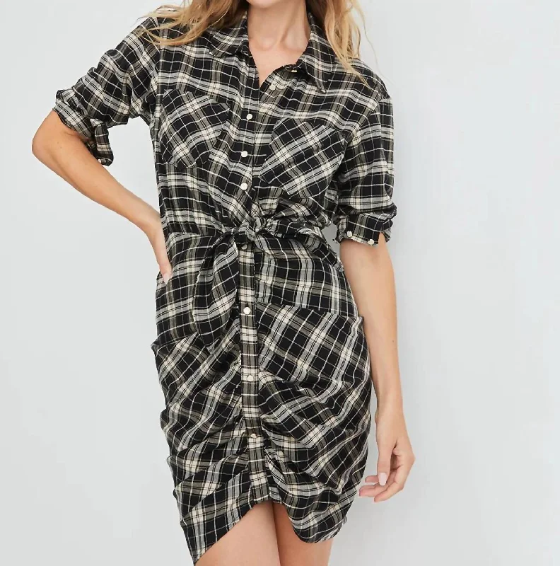 Women's shirt dress retro pop -Sierra Plaid Shirtdress In Black/ecru