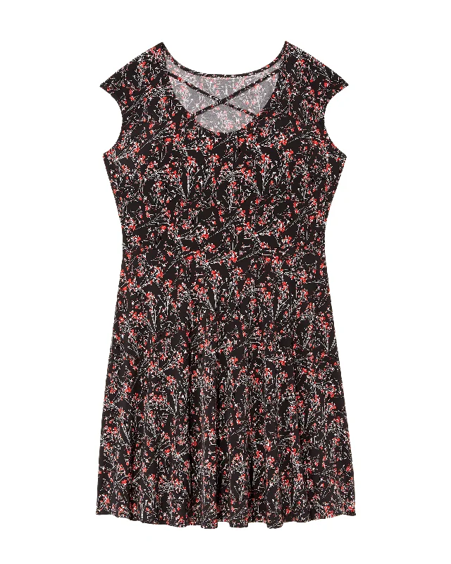 Women's flare dress subtle -Ceram Criss-Cross Neck Fit and Flare Dress | Black / Red