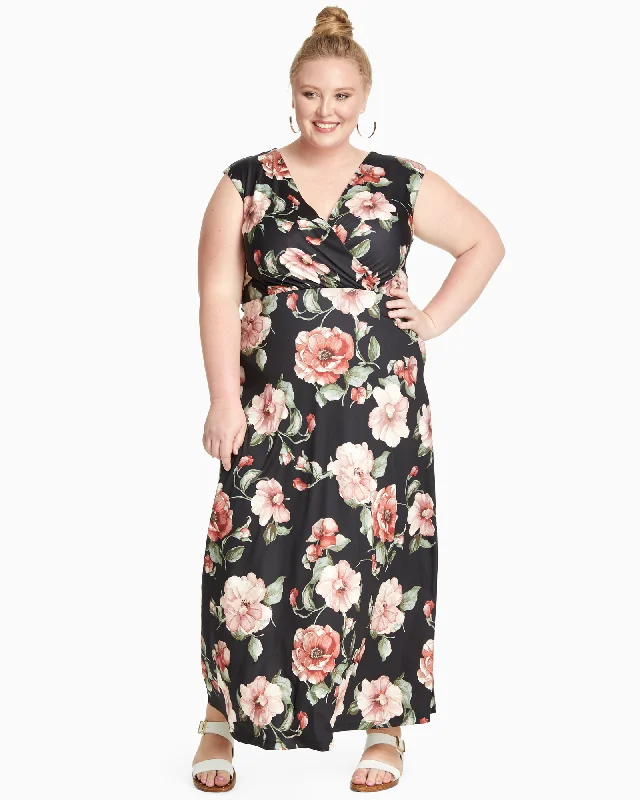 ladies-maxi-dress-trendy-twirl-Springfield V-Neck Maxi Dress | Black / Pink