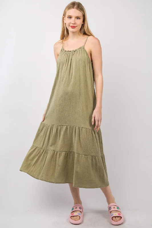 Women's midi dress clean chic -VERY J Ruffled A-Line Midi Cami Dress