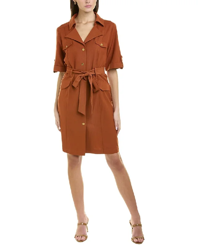 Women's shirt dress shy flair -Sharagano Lepore Stretch Sharkskin III Shirtdress