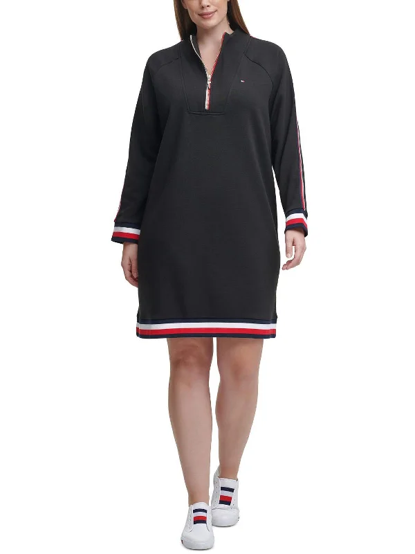 Women's shirt dress mama pop -Plus Womens Fleece Funnel Neck Sweatshirt Dress