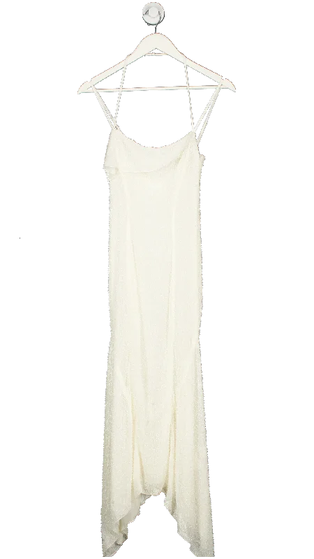 ladies-maxi-dress-handmade-hush-Oh Polly White Dole Embellished Hankerchief Hem Maxi Dress UK 8