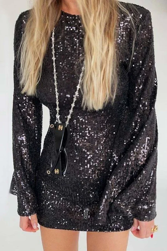 Women's flare dress summer flair -TastyHottie - Sequins Flares Sleeve Dress