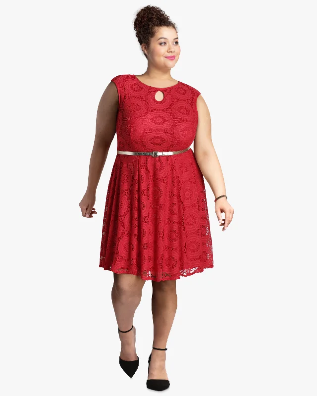 Women's flare dress metallic -Lucy Lace Fit and Flare Dress | Red