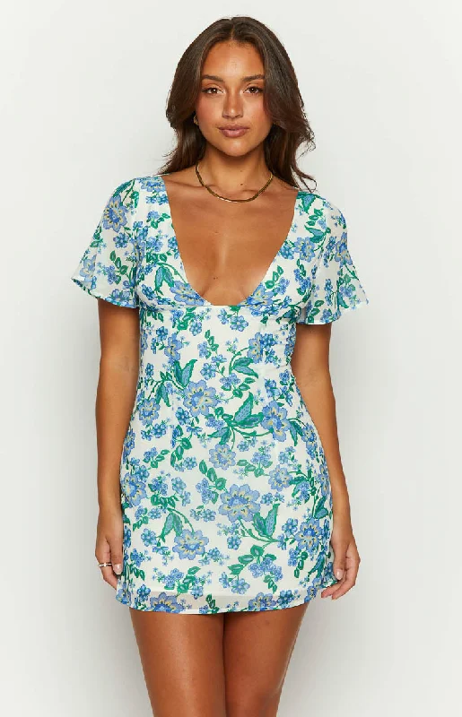 ladies-mini-dress-asymmetric-ace-Mira Blue Floral Chiffon Mini Dress