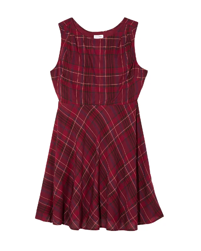 Women's flare dress slit chic -Annato Sleeveless Yarn Dye Fit and Flare Dress | Burgundy