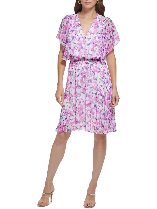 Women's flare dress floral -Womens Chiffon Smocked Fit & Flare Dress