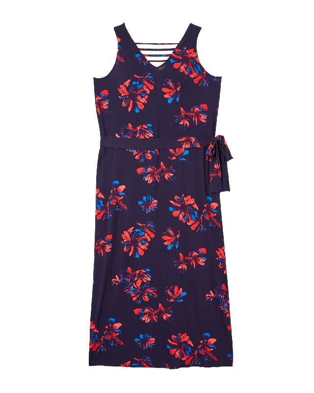 ladies-maxi-dress-modern-muse-Olivia Self Tie Maxi Dress | Navy / Pink