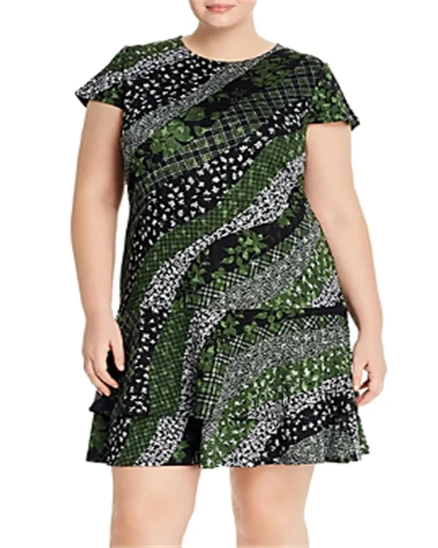 Women's flare dress camo -Michael Kors Women's Plus Size Mixed-Print Ruffled Fit & Flare Dress Green Size 2X | Green