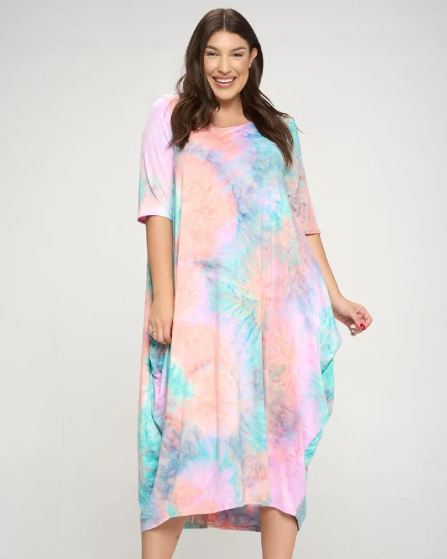 Women's midi dress brisk pop -Piper Tie Dye Harem Midi Dress | Lilac/Coral/Aqua TD