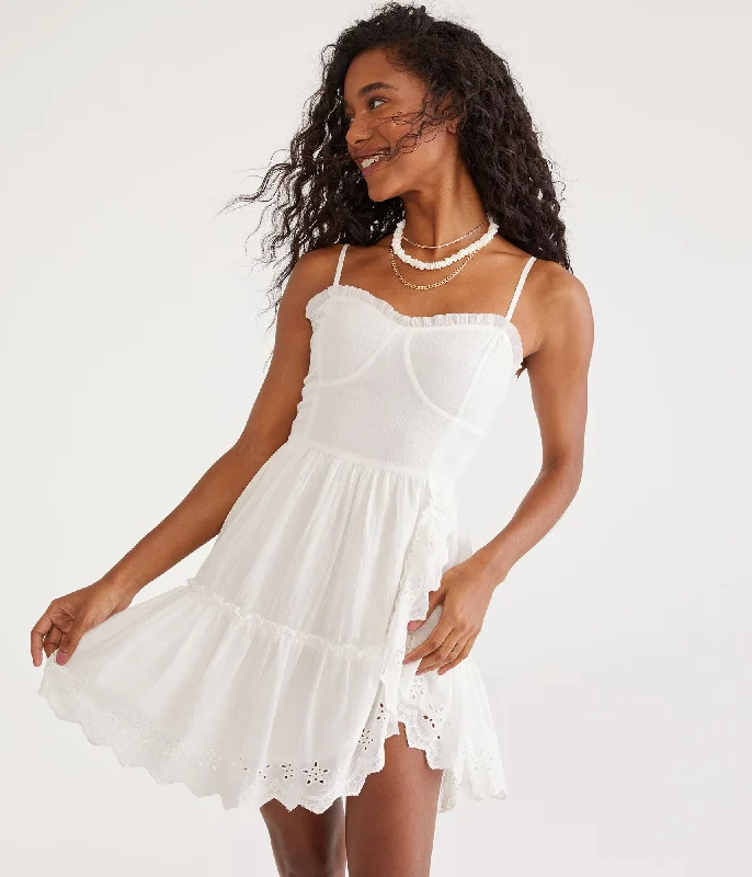 Women's flare dress breathable chic -Aeropostale Solid Sweetheart Eyelet Fit & Flare Dress