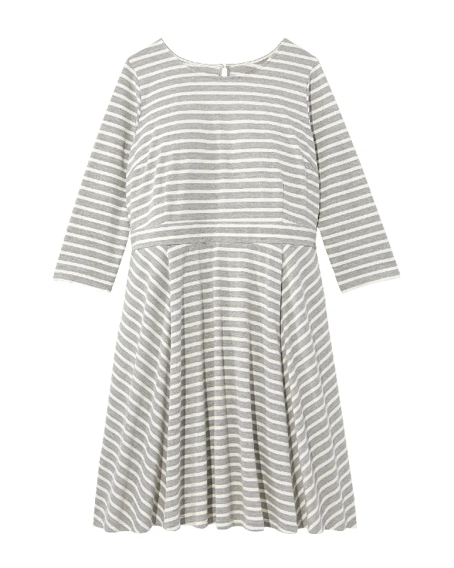 Women's flare dress floral chic -San Francisco 3/4 Sleeve Fit and Flare Stripe Mixing Dress | Light Grey