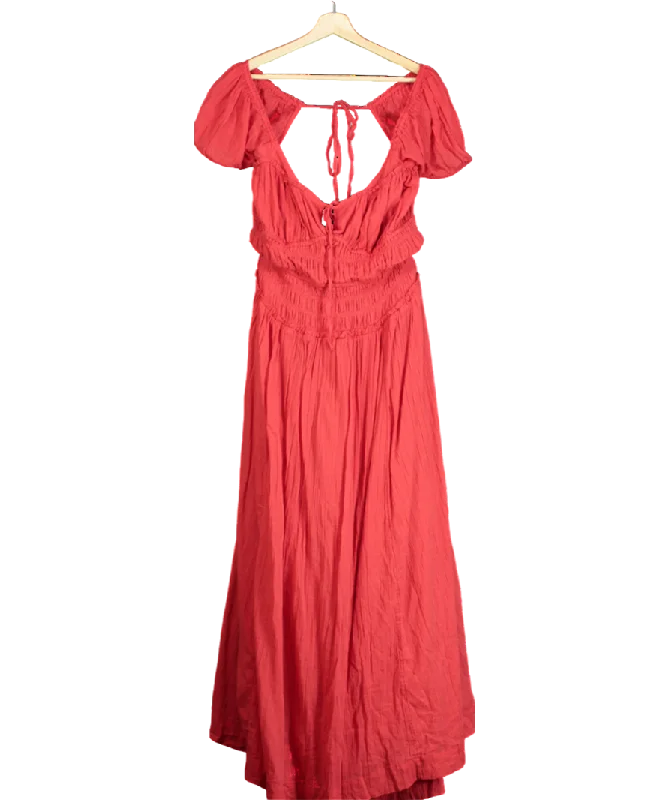 ladies-maxi-dress-blush-breeze-Free People Red Tie Detail Ruched Maxi Dress UK XL