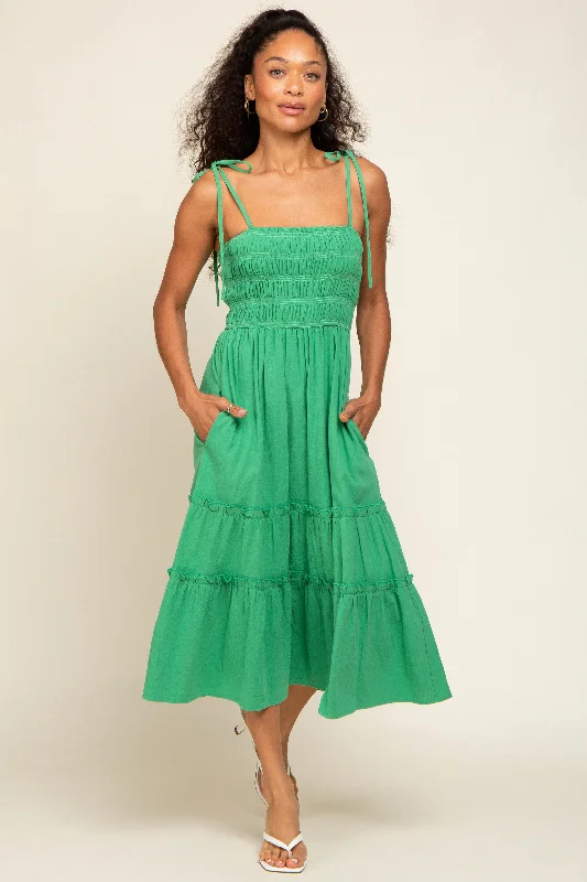 Women's midi dress glint chic -Green Sleeveless Tiered Midi Dress